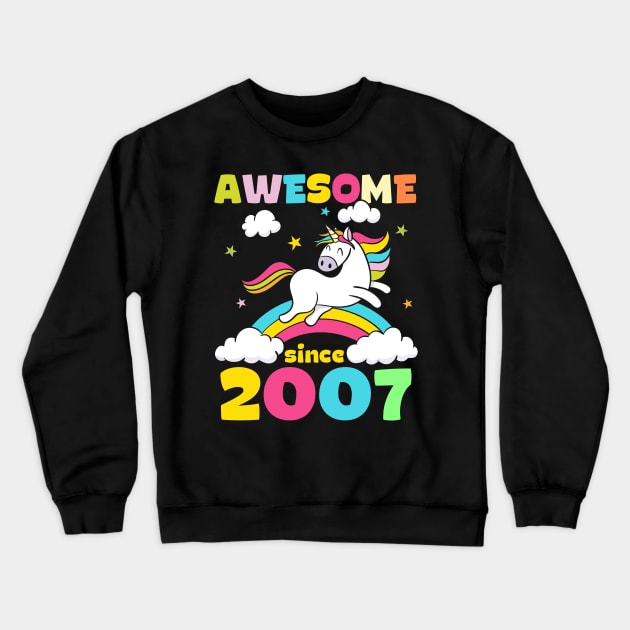 Cute Awesome Unicorn Since 2007 Funny Gift Crewneck Sweatshirt by saugiohoc994